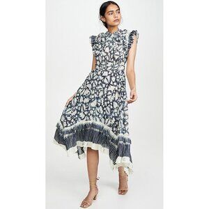 Ulla Johnson Amalia Midi Dress Batik Indigo Silk Blend Flowy Size 6 Women's